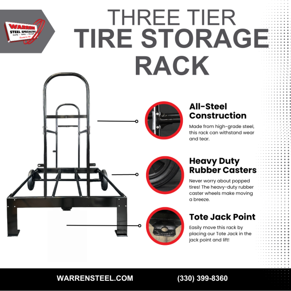 3 Tier Tire Storage Rack | Heavy-Duty Metal | Moveable Tire Stand - Image 4